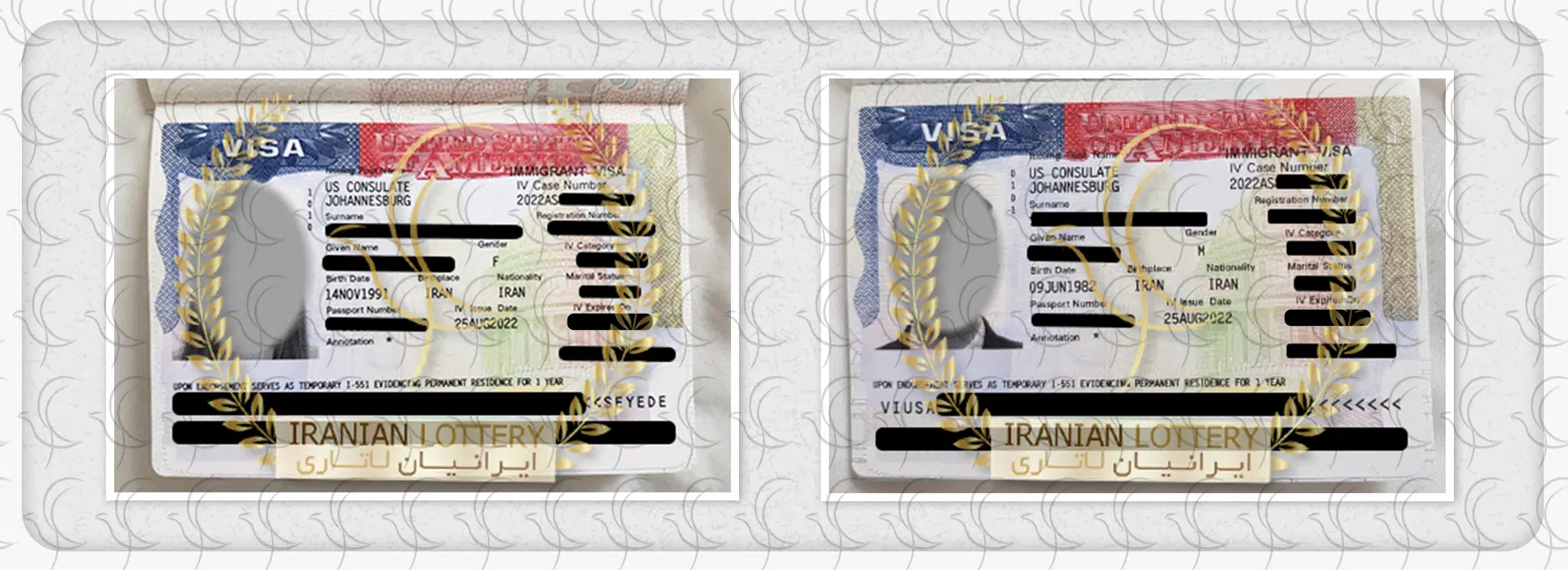 ویزای دو نفر از برندگان لاتاری از ژوهانسبورگ، آفریقای جنوبی ویزای دو نفر از برندگان لاتاری از ژوهانسبورگ، آفریقای جنوبی